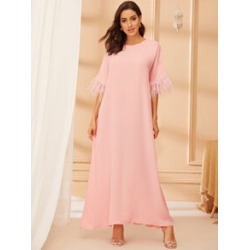 Faux Feather Detail Keyhole Back Hijab Dress