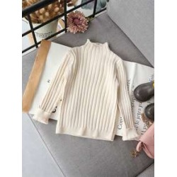 Toddler Girls Lettuce Trim Stand Collar Sweaters