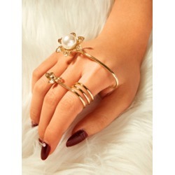 Faux Pearl & Leaf Decor Spiral Ring 1pc