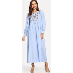 Embroidered Yoke High Waist Hijab Dress