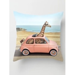 Giraffe In The Car Print Cushion Cover