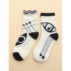 2pairs Eye Print Crew Socks