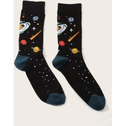 1pair Men Planet Pattern Socks