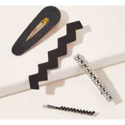 4pcs Glitter Rhinestone Engraved Hair Clips