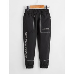 Toddler Boys Reflective Binding Slogan Graphic Elastic Waist Pants