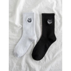2pairs Men Cartoon Embroidery Socks