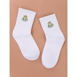 Frog Embroidery Socks