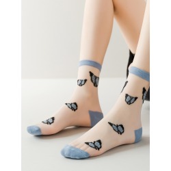 Butterfly Pattern Crew Socks