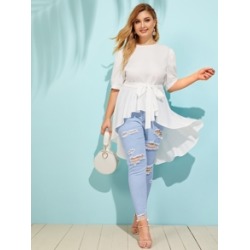 Plus High Low Belted Blouse