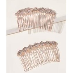 2pcs Golden Rhinestone Engraved Hair Comb
