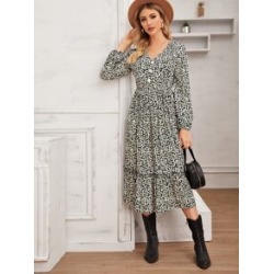 Ditsy Floral Frill Trim A-line Dress