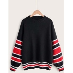 Drop Shoulder Contrast Striped Sweater