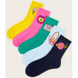 5pairs Rocket & Planet Pattern Socks