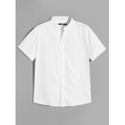 Men Stand Collar Buttoned Shirt