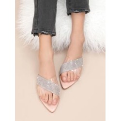 Sole Rhinestone Pave Open Toe Slip On Sandals
