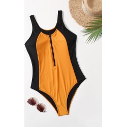 Plus Color Block Zip-up One Piece Swimsuit
