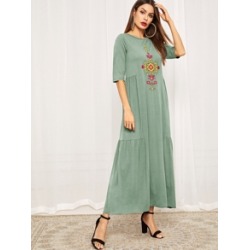 Embroidered Detail Flippy Hem Hijab Dress
