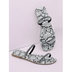 Diamante Embellished Two Straps Snake Sole Sandals