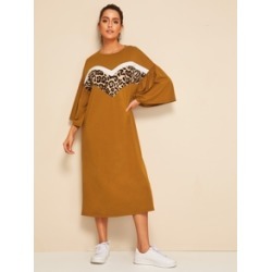 Bell Sleeve Leopard Print Hijab Dress
