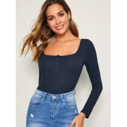 Press Buttoned Rib-knit Top