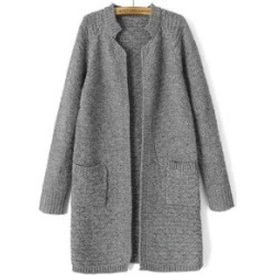 Gray Stand Collar Long Sleeve Knit Cardigan