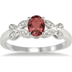 1/4 Carat Oval Garnet and Diamond Ring in .925 Sterling Silver
