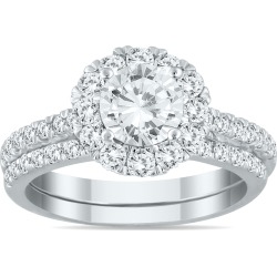 AGS Certified 2 Carat TW Diamond Halo Bridal Set in 14K White Gold (H-I Color, I1-I2 Clarity) found on Bargain Bro from szul.com for USD $2,492.04