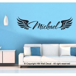 Personalised Name with Angel Wings Wall Sticker Colour: Black