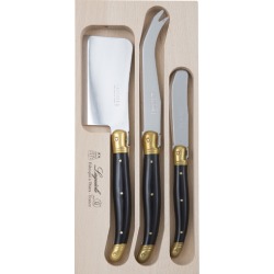 3 Piece Black & Brass Laguiole Debutant Cheese Knife Set