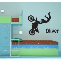 Personalised Name with Dirt Bike Wall Sticker set Colour: Black