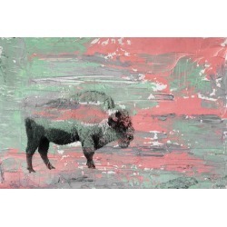 Green Paint Buffalo Canvas Wall Art Size: 45 x 30 cm