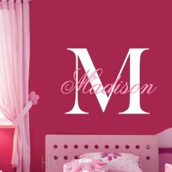 Personalised Name - Removable Wall Sticker Name Colour: Black, Initial Colour: Lilac