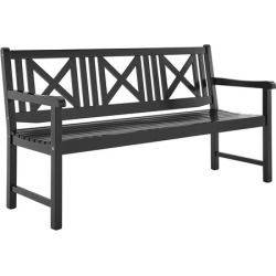 Black Santa Cruz 3 Seater Acacia Wood Outdoor Bench