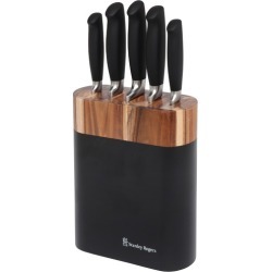 6 Piece New Black Oval Knife Block Set