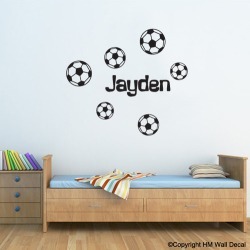 Personalised Name with 6 Soccer Balls Wall Sticker Colour: Lilac