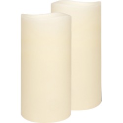 Set of 2 Duo Everyday Neutrals LED Wax Pillars with Timer Colour: Classic Ivory, Size: Tall