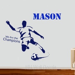 Personalised Name with Soccer Player and Soccer Wall Sticker Set Name Colour: Brown