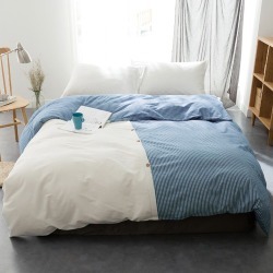 Blue Stripe Origami Vintage Wash Cotton Quilt Cover Set Size: Queen