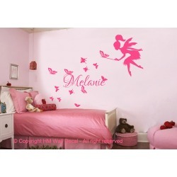 Personalised Name with Fairy and Butterflies Wall Sticker Colour: Yellow