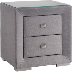 Light Grey Modernized Fabric Bed Side Table With Glass Top