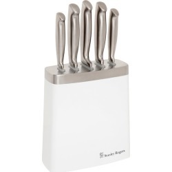 6 Piece White & Steel Knife Block Set