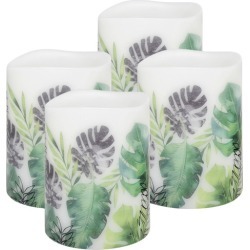 Set of 4 Botanical Mimosa LED Wax Pillars with Timer Size: Small