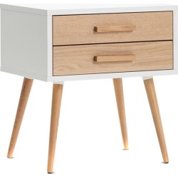 White Osvald Scandi 2 Drawer Side Table