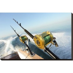 Stretched Canvas Print: Big Game Fishing Reels & Rods, 15x22in.