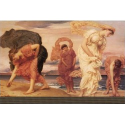 Giclee Painting: Leighton's Greek Girls Picking up Pebbles, 16x22in.