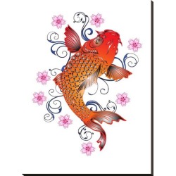 Stretched Canvas Print: Orange Koi With Floral Design by Wonderful Dream: 40x30in found on Bargain Bro from Art.com for USD $106.40