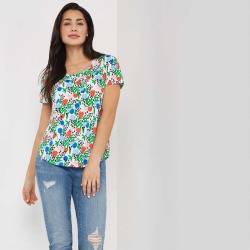 Joe Fresh Women's Print Slub Knit Tee, White (Size XS)