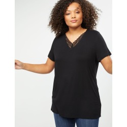 Lane Bryant Women's Lace Trim Perfect Sleeve Tee 14/16 Black