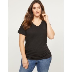 Lane Bryant Women's V-Neck Ruched Side Tee 14/16 Black