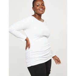 Lane Bryant Women's Ribbed Boatneck Ruched Side Tee 22/24 White